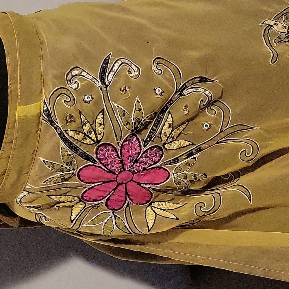 Boho maxi wrap skirt beaded and embroidered silk yellow and pink - Picture 3 of 10